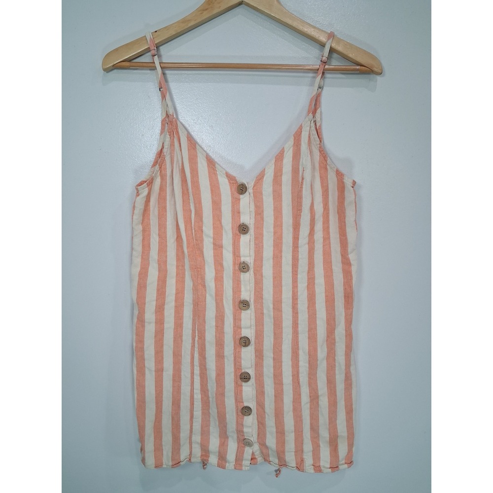Show Me Your Mumu Peach White Striped Linen Blend Button Up Cami Tank Top Large